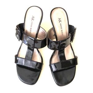 Anne Klein Black Patent Strappy Side Buckle Heels